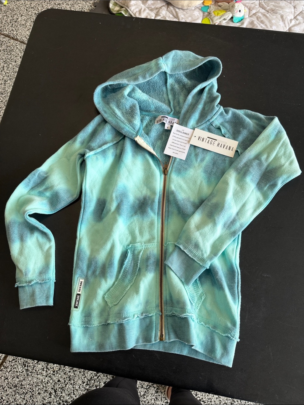 Vintage Havana Kids Aqua Teal Tie-Dye Zip Hoodie